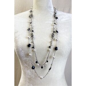White House Black Market silver tone multi strand faux Pearl blk necklace